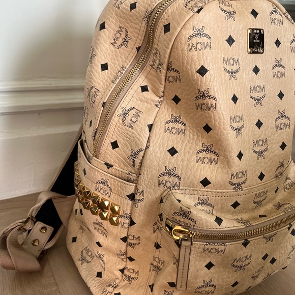 MCM Stark Side Studded Canvas Large Backpack Beige - Picture 3 of 9